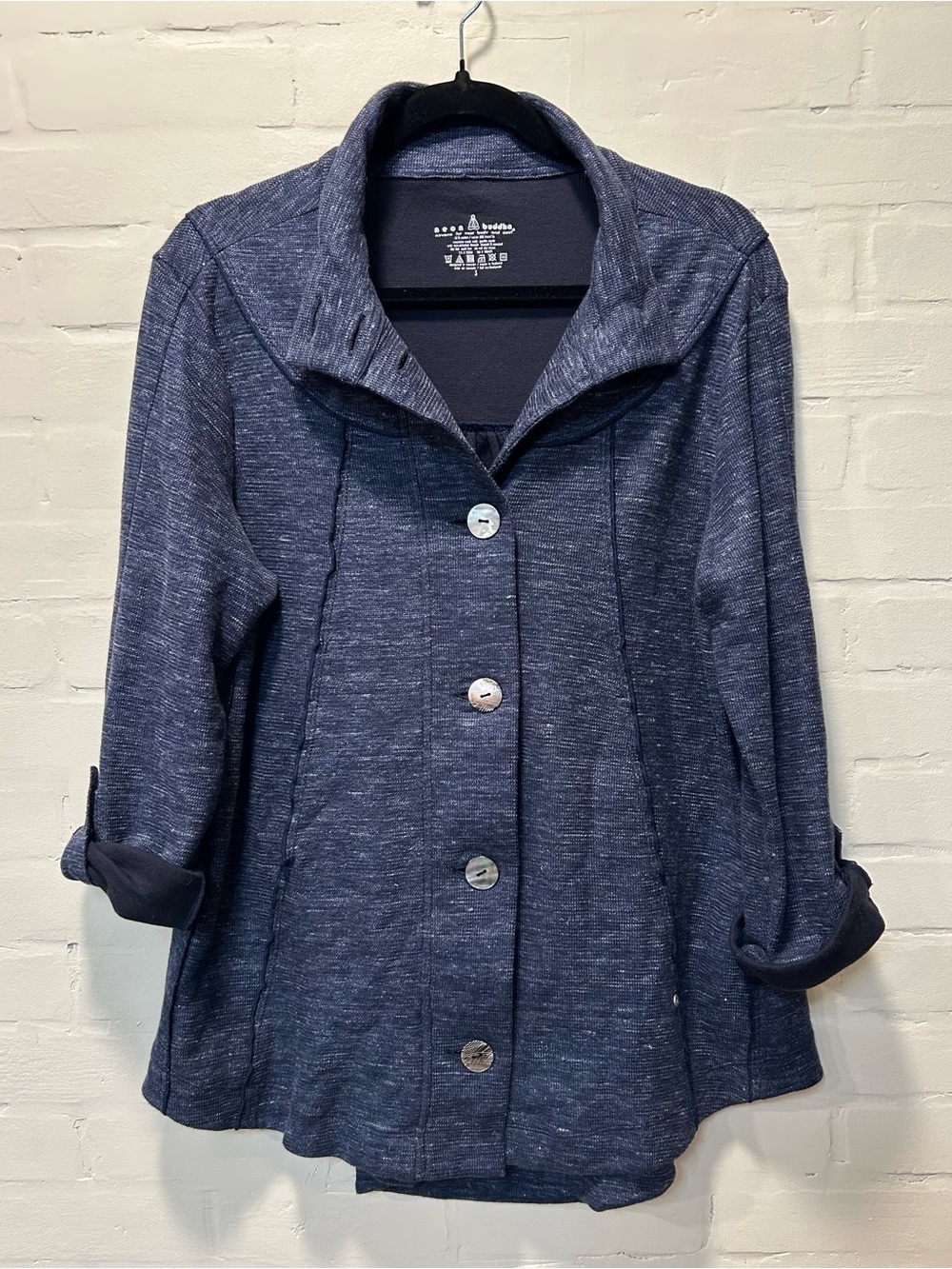 Neon Buddha Cotton Linen Indigo Space Dye Swing Jacket Small